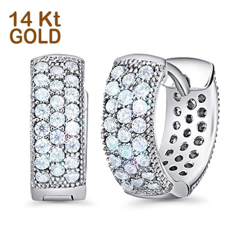 14K White Gold Simulated Cubic Zirconia Hinged Hoop Huggie Earring